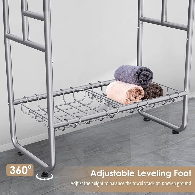 Kayfia 40" H Towel Rack Freestanding, 3-Tier Bath Towel Holder Stand with Storage Baskets & Hooks, Blanket Drying and Display Rack for Oversized Bath Towels, Metal Towel Rack Stand Indoor Outdoor