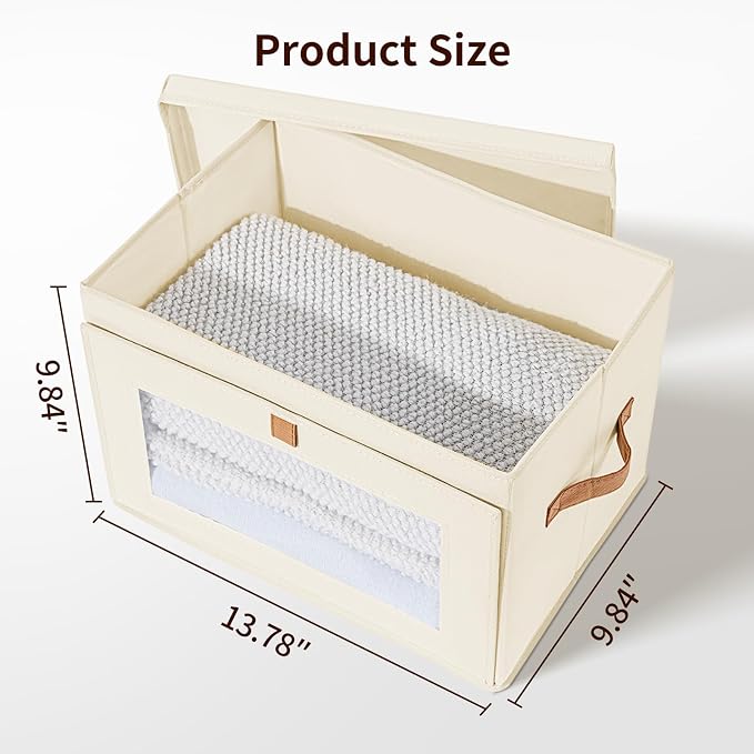 DIMJ Storage Bins with Lids - 6 Pack Fabric Closet Organizer with Window & Handles, Collapsible Decorative Storage Boxes for Shelves Under Bed, Books Clothes Blankets Sweaters Organization