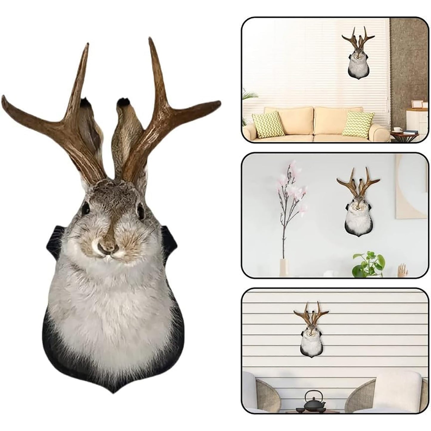 HSOSK Jackalope Mount, Jackalope Taxidermy, Deer Head Wall Mount, Resin Deer Head Animal Wall Art, for Home Wall Decoration