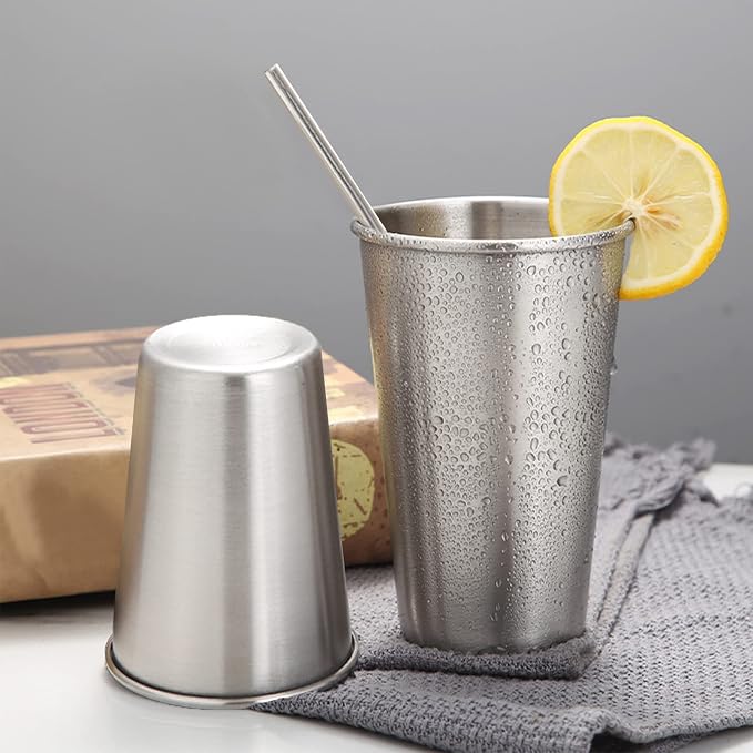 4 Pack 24oz Stainless Steel Pint Cup,Healthy Unbreakable and Stackable,Metal Drinking Glasses