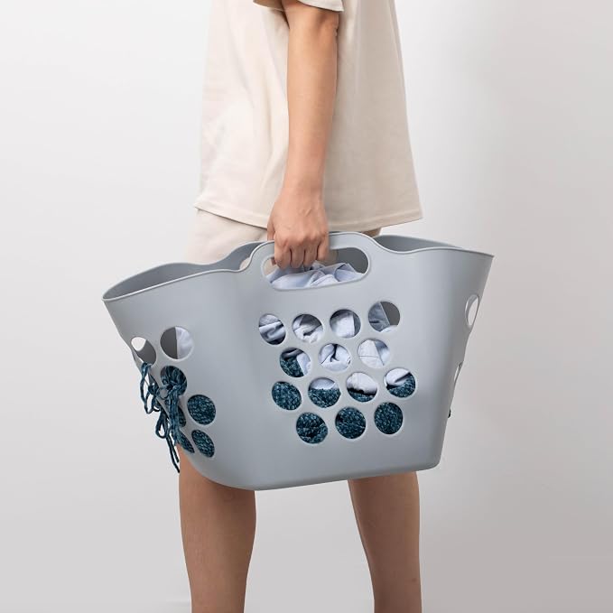 Flexible Plastic Laundry Basket - Square Storage Hamper with Side Handles for Easy Carrying - Versatile Organizer for Laundry, and Household Storage, 28 Litter Gray