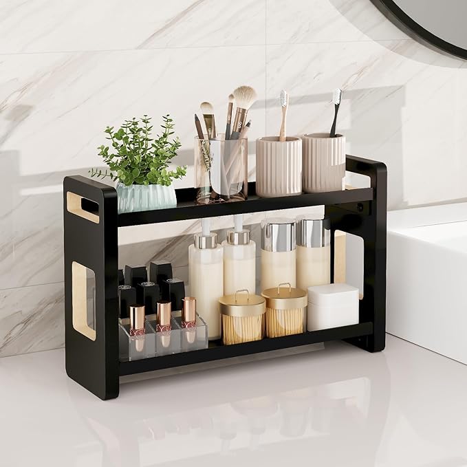 Bathroom Counter Organizer,Bathroom Counter Shelf,Bathroom Organizers,Under Sink Organizer,Cologne Organizer For Men,Colognes Stand,Cologne Cabinet,Vanity Shelf(Black 2 Tier)