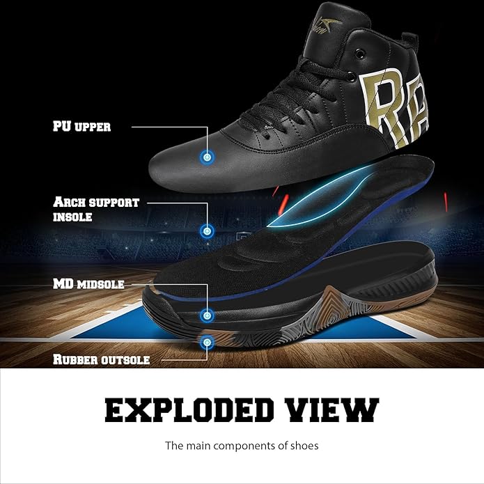 ASHION Mens Basketball Shoes High Top Streetball Lightweight Outdoor Sneakers Cushioning Shoes for Sport Athletic Fitness
