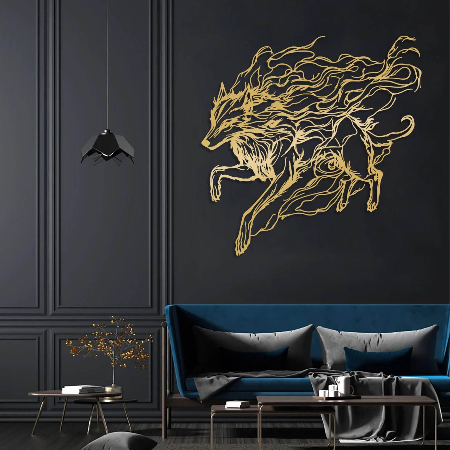Veplsur Wolf Metal Wall Art, Metal Wall Art Wolf Wildlife, Safari Animal Wall Decor, Minimalist Line Decor, Modern Abstract Line Wall Hanging, Nature Themed Bedroom Hanging (Silver, 19"x19"|47x47cm)