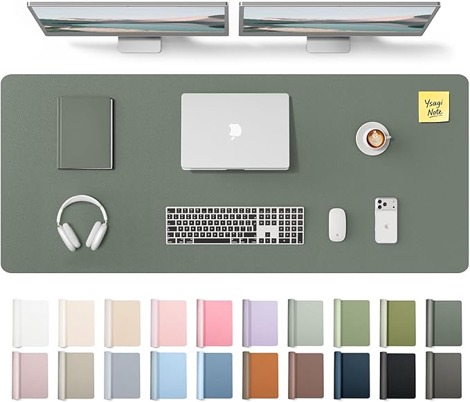 YSAGi Leather Desk Pad Protector, Office Desk Mat, Large Mouse Pad, Non-Slip PU Leather Desk Blotter, Laptop Desk Pad, Waterproof Desk Writing Pad for Office and Home (Dark Green,55" x 17.2")