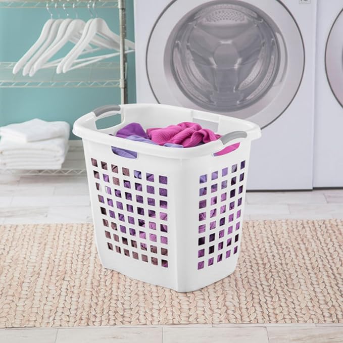 Sterilite Ultra Easy Carry Laundry Hamper, Comfort Handles to Easily Carry Clothes Between the Bedroom and Laundry Room, Plastic, White, 8-Pack