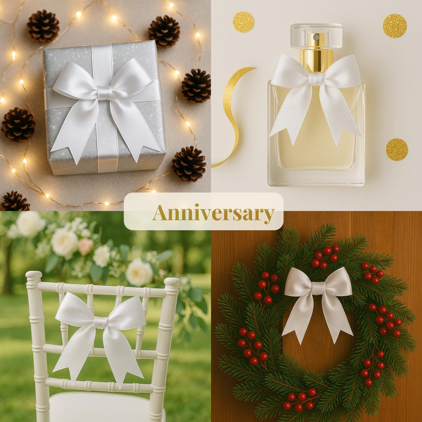 White Gift Wrap Bows - 50pcs 3.3 Inch Elegant Bows for Gift Wrapping, Party Decorations, Wedding Decor, Birthday Presents, Holiday Gifts, DIY Crafts, Baby Shower, Anniversary, Christmas, Gift Bags