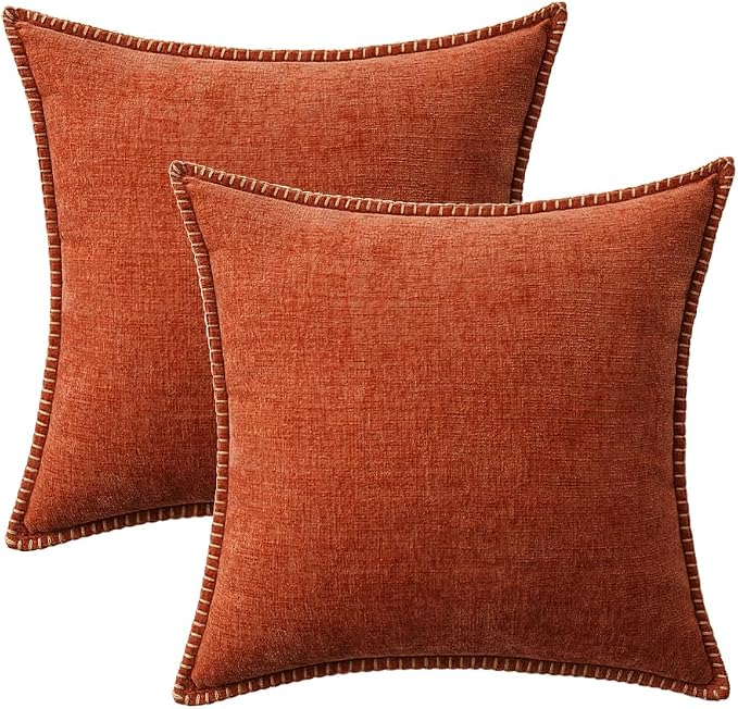 MIULEE Pack of 2 Fall Couch Throw Pillow Covers 20x20 Inch Rust Farmhouse Decorative Pillow Covers with Stitched Edge Soft Chenille Solid Dyed Pillow Covers for Sofa Bed Living Room