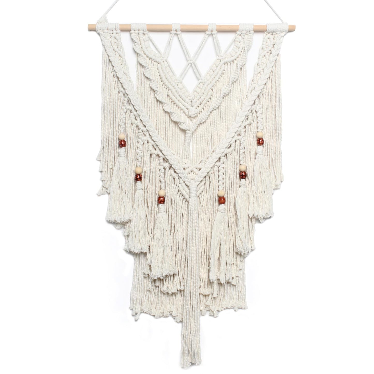 JONKASIPA Macrame Woven Wall Hanging, Bohemian Wall Decor Chic Woven Tapestry Handmade Crafts Tassel Lace Hanging Home Decor Perfect for Bedroom Living Room Apartment (Beige)