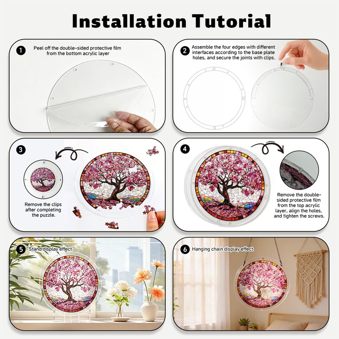 Acrylic Puzzle Suncatcher, Sun Catcher for Window Hanging, 83 Pieces 7.9 Inch Acrylic Puzzles Art Ornament for Garden, Ideal Birthday for Mom Women&Family (Heart-Shaped)