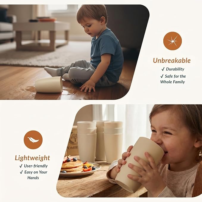 Homienly Wheat Straw Cups - Unbreakable Cups Set of 6,20 oz Dishwasher & Microwave Safe Drinking Glasses for Everyday Use-Beige