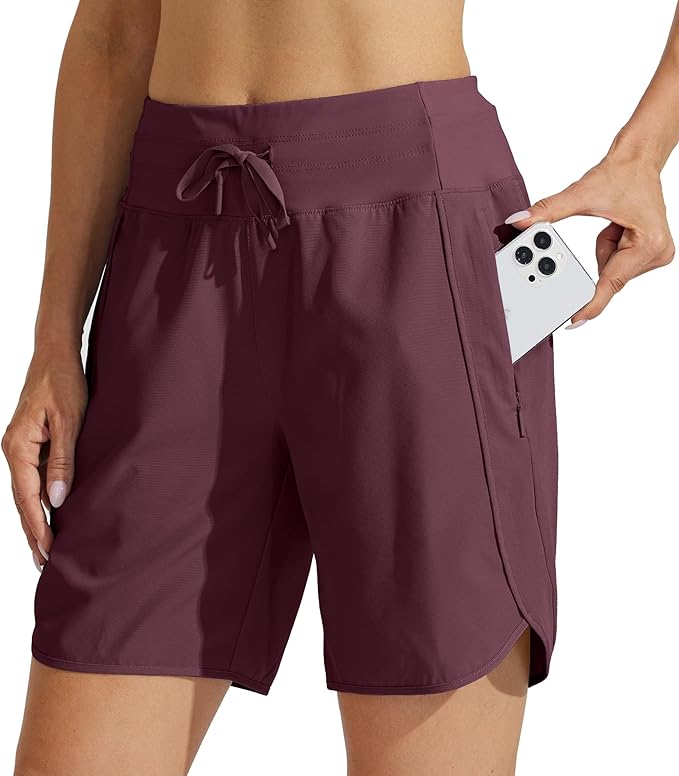 Willit Women's 7" Athletic Running Shorts Long Workout Hiking Shorts Quick Dry High Waisted Active Zipper Pocket(Medium)