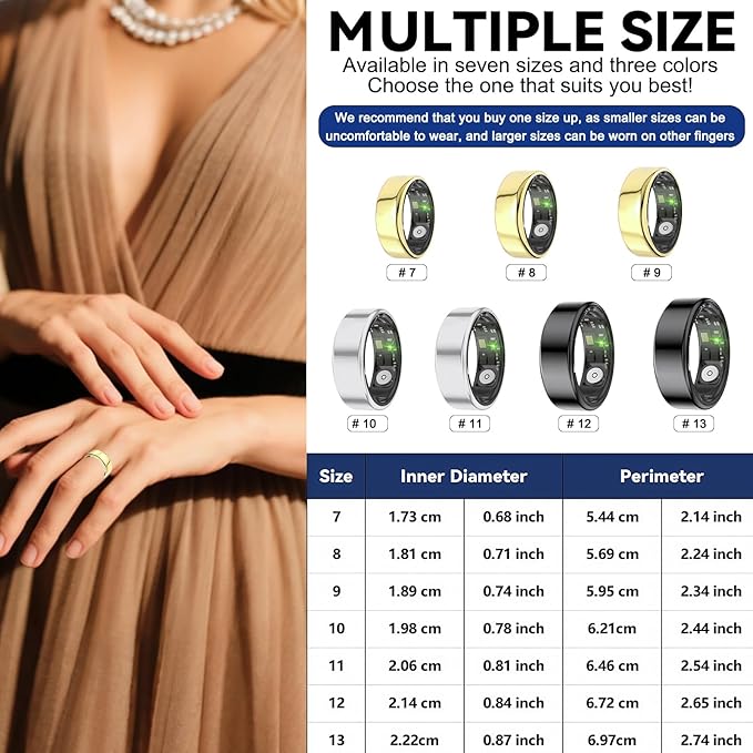 Smart Rings for Women Men,Fitness Tracker Ring,Heart Rate,Blood Oxygen,Blood Pressure,Step Tracker,Sleep Monitoring,No Subscription Fee,IP68 Waterproof Smart Ring for iphone&Android(Silver 13)