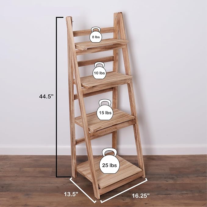 Distressed Ladder Shelf - Rustic Leaning Shelf for Home Decor (Driftwood)
