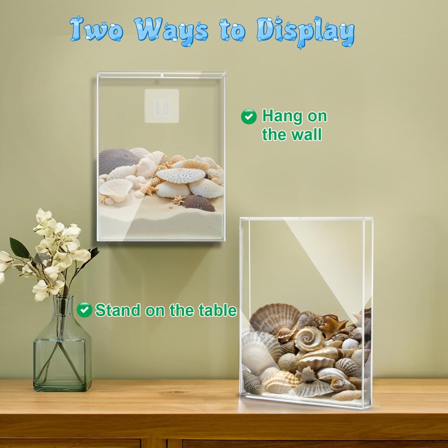 8.5 x 11 Inch Clear Acrylic Wall Mount Seashell Display Box, 3D Floating Display Case Shadow Box Frame, Ideal for Wine Bottle Caps, Tickets, Shells, Stamps and More