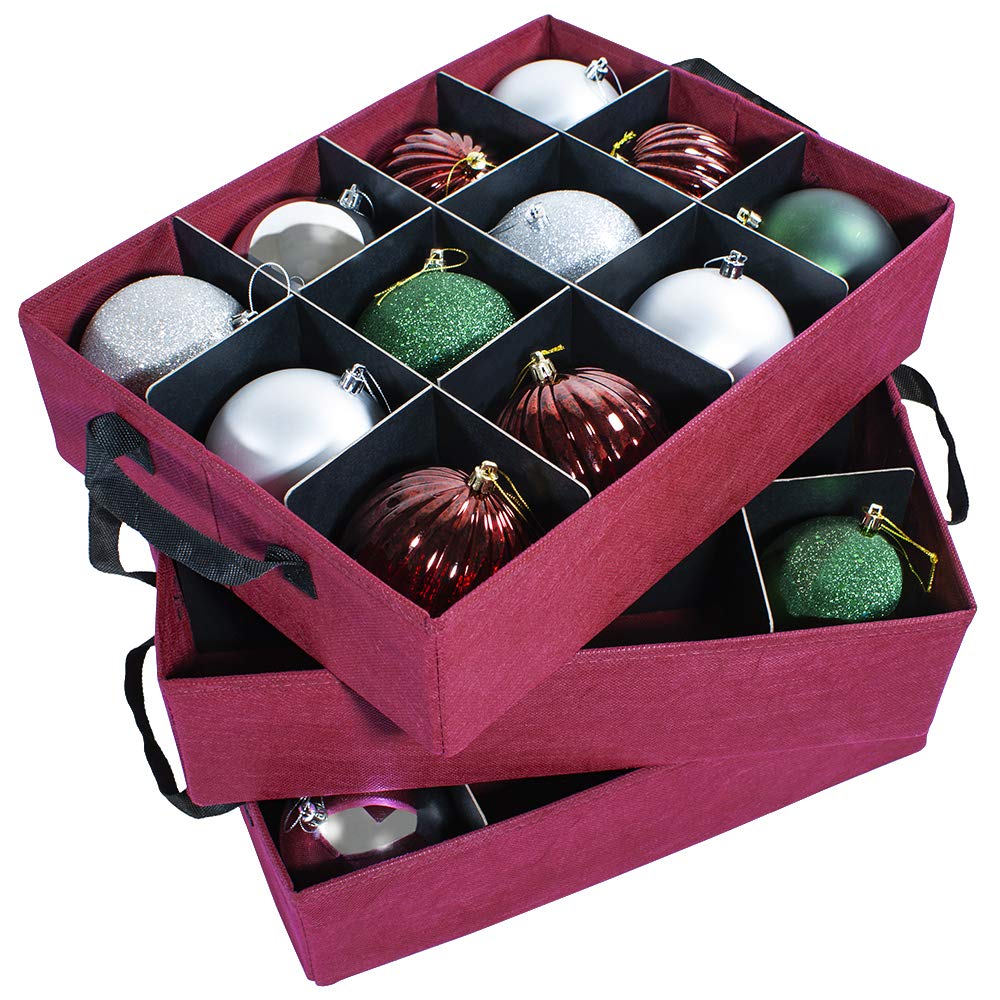 612 Vermont Christmas Ornament Storage Box with Adjustable Acid-Free Dividers, 3 Removable Trays with Handles, 17 Inch x 13 Inch x 13 Inch, Holds 36-4 Inch Ornaments