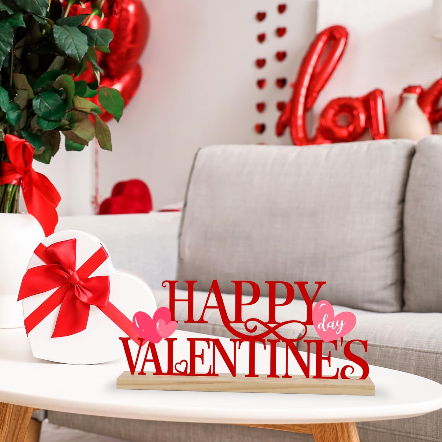 COCHIE Metal Happy Valentine's Day Sign, Valentines Day Decorations for Home, Party, Shelf, Mantel, Indoor, Valentine Heart Decor, Valentines Day Table Top Decoration (Valentine)