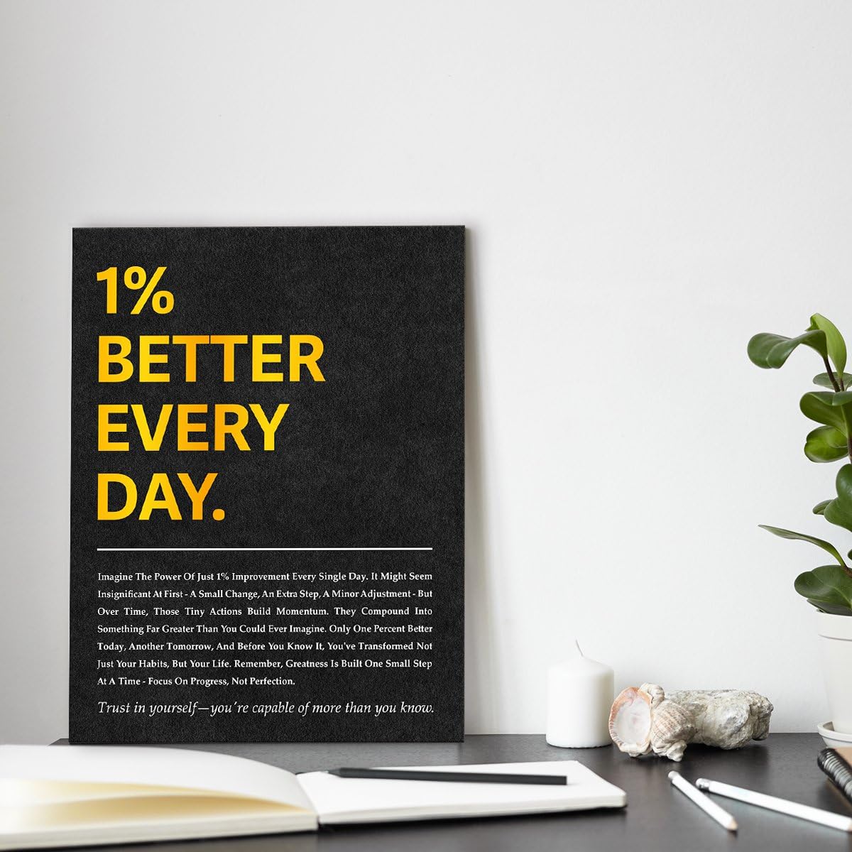 Inspirational Canvas Wall Art,Positive Quotes Wall Decor,1 Percent Better Every Day Motivational Wall Art for Office Home Classroom Gym