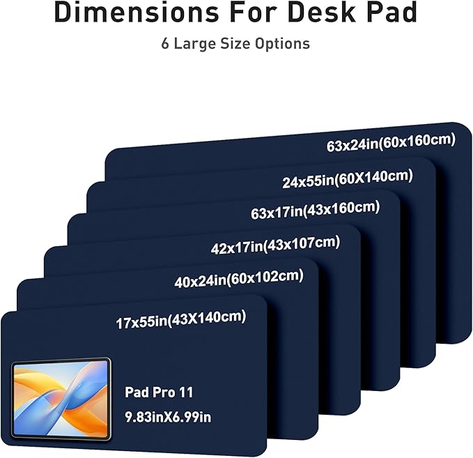 Aothia Faux Leather Desk Mat - Large Mouse Pad, Non-Slip PU Leather Blotter, Waterproof Writing Surface for Office and Home (Dark Blue, 63" x 24")