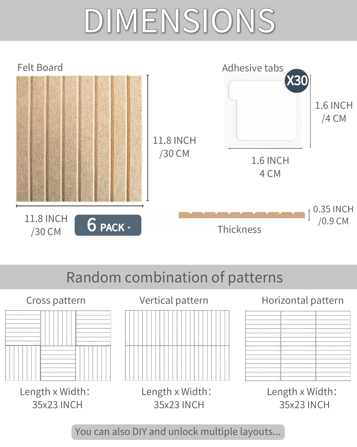 Chimelva Felt Bulletin Board 35" x 23", 6 Pack Cork Board Alternative with 30 Safe Removable Adhesive Tabs, Pin Board for Home Office Classroom Wall Decor(Dark Camel)
