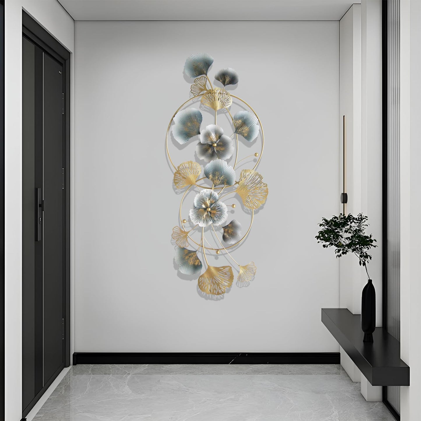 QXSXKJ 3D Metal Wall Art Decor Gold, 59" Large 3d Wall Decor, Modern Ginkgo Leaf Wall Decoration, Adornos Pare Sala Modernos, Hanging Sculptures For Living Room Dining Room Bedroom