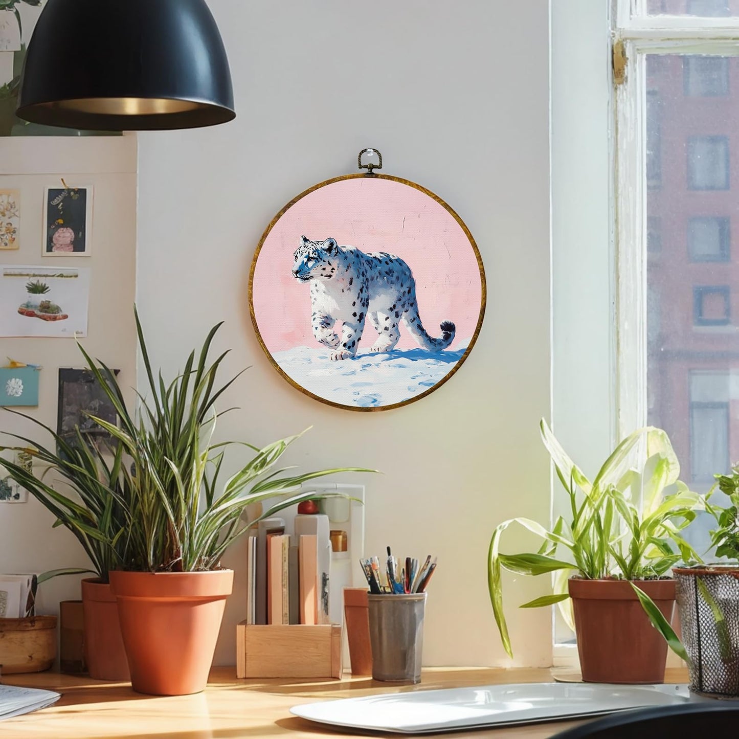 zewepri Snow Leopard Wall Art – Quirky Round Canvas, Animal Lover Gift, 10×10 Inch Decorative Wall Art for Kids’ Room, Bathroom, Living Room & Office, Perfect Housewarming & Holiday Gift