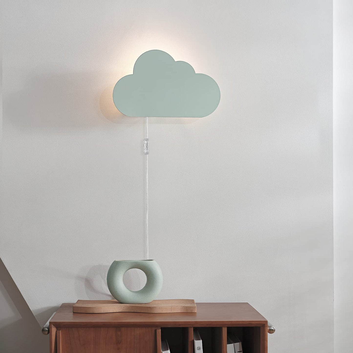 Globe Electric Nimbus 1-Light Floating Cloud Plug-in Wall Sconce, Matte Mint, 6ft Clear Cord, Inline On/Off Rocker Switch, Bulb Not Included