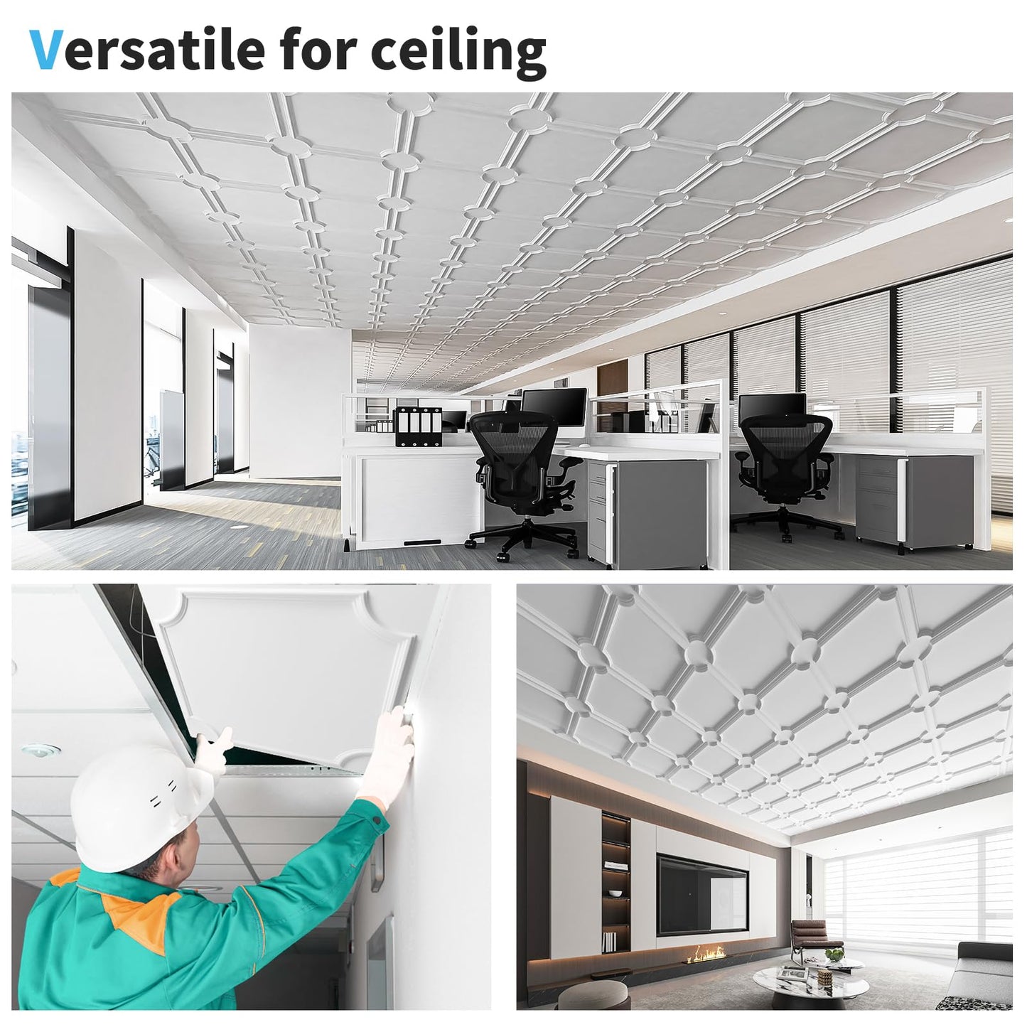 Art3d 2x2 Ft Drop Down PVC Ceiling Tiles, 3D Textured Glue up Ceiling Panel for Office Living Room Home Decor - 12-Pack Covers 48 Sq.Ft, White