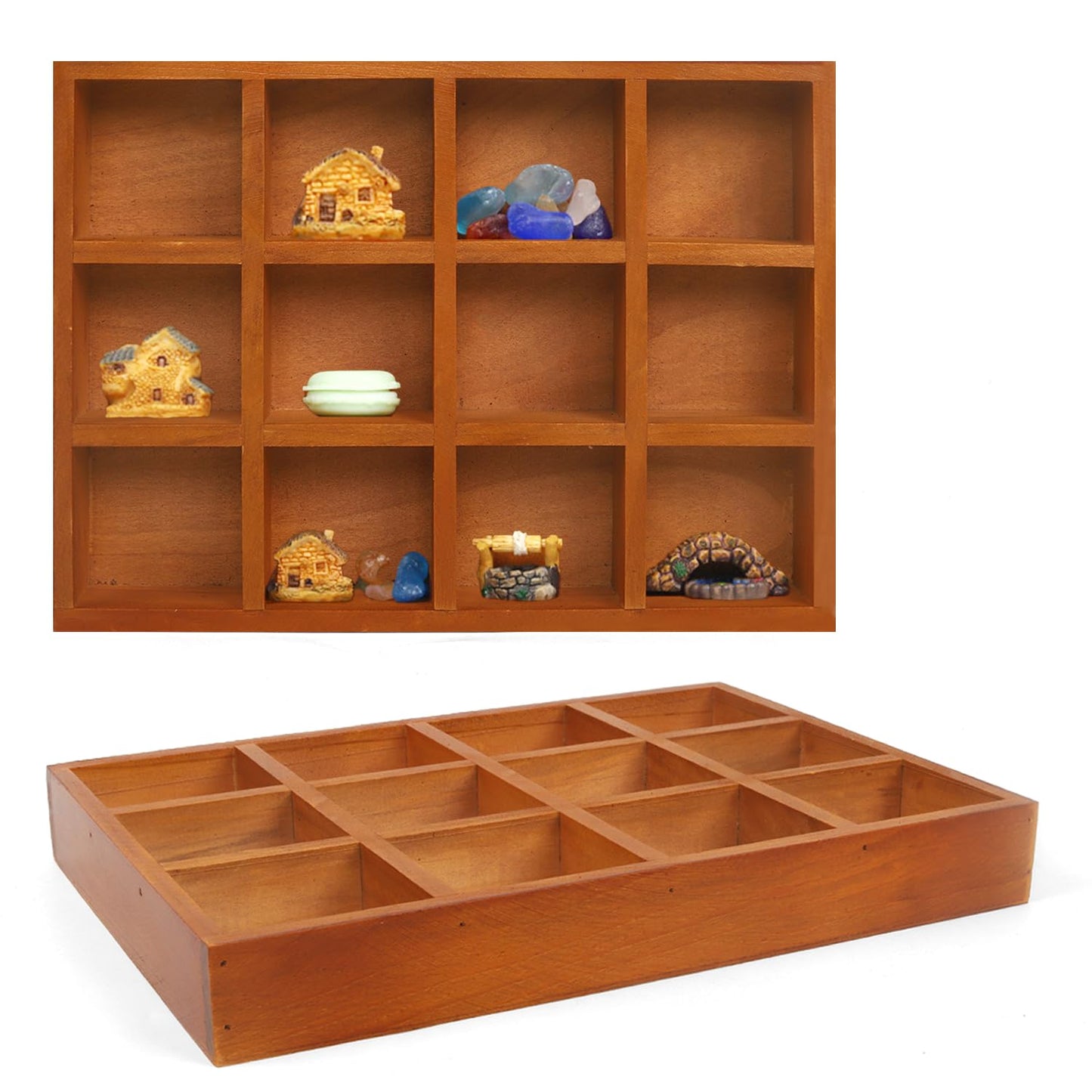 Wuqoioo Wooden Tray, 2 Pack Wood Drawer Organizer Drawer Organizer 12 Grid Sorting Tray, Wood Divided Organizers Wooden Sorting Trays For Arts & Crafts, Stationery, Small Items, Home Office