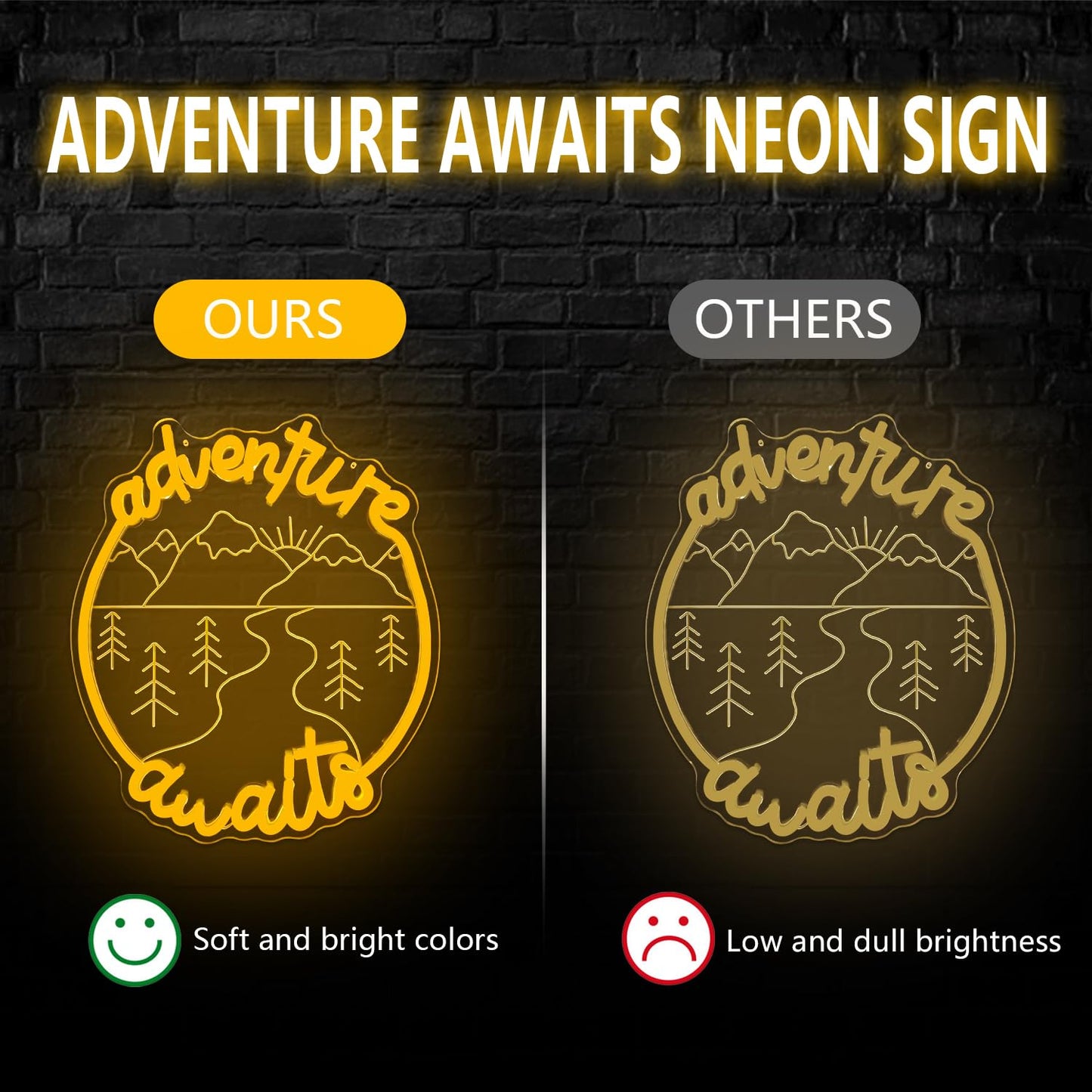 Jeanchrl Adventure Awaits Neon Sign Dimmable Camping Neon Lights for Recreational Vehicle Decor Yellow LED Signs for Camping Party Decorations Adventure Neon Light Sign Gifts for Camping Lovers