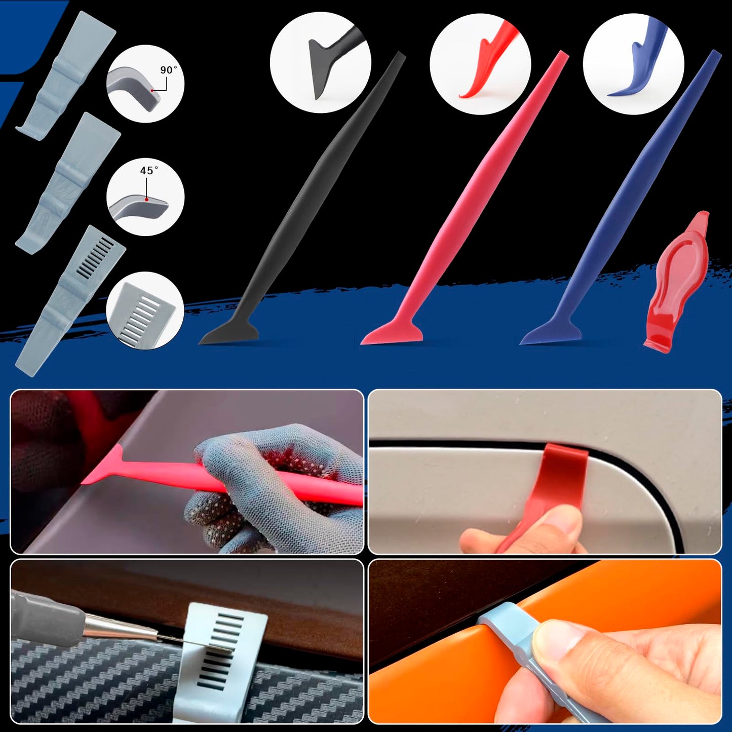 Arayker Car Wrap Tool Kit Vehicle Wrapping Tools Vinyl Wrap Applicator Tool Kit Window Tint Tools with Gloves & Vinyl Wrap Magnetic Holder for Car Wrapping, Window Tinting