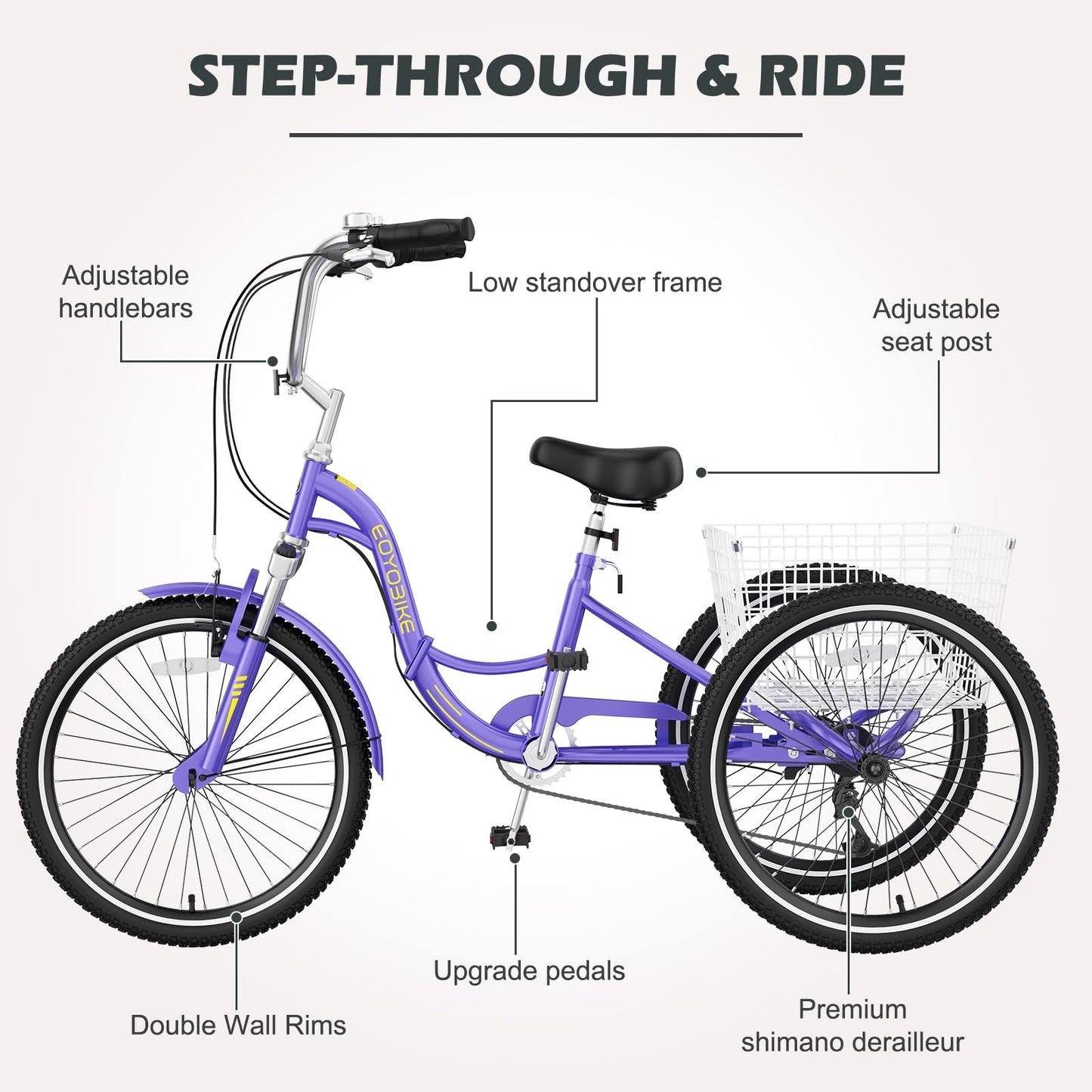 ABORON Adults Tricycle, 3 Wheels Bike for Adult, Tricycle for Adults, Double-Wall Wheel Rims, for Women Men Exercise Outdoor Sports