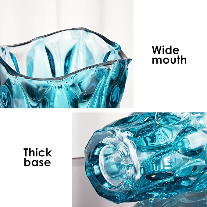 CEMABT Glass Vases for Flowers，Thickened 3.4 lb Morden vases for Tables Centerpieces, vase for Home Decor, Crystal,Colorful,Vintage and Clear Rose Large Vases Christmas Day Gifts（Blue）