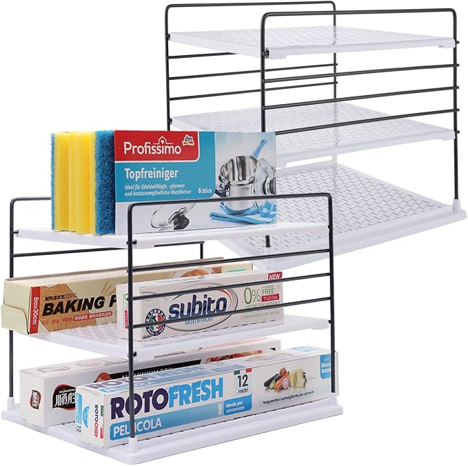 YAYODS 2 Pack Foil and Plastic Wrap Organizer, Kitchen Wrap Organizers and Storage Rack, 3 Tier Aluminum Foil Storage Organizer for Foil, Saran Wrap, 10.6 x 8.7 x 8.7 Inch