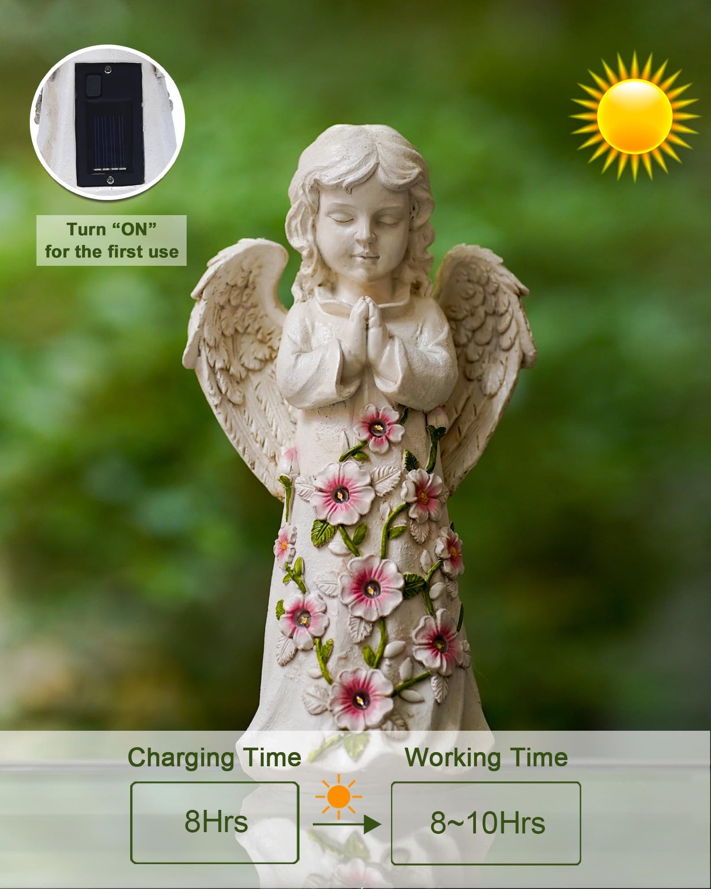 Nacome Garden Outdoor Statues Angel with Succulent and 7 LED Lights – Lawn Decor for Patio, Balcony, Yard Ornament for Mom Grandma Women