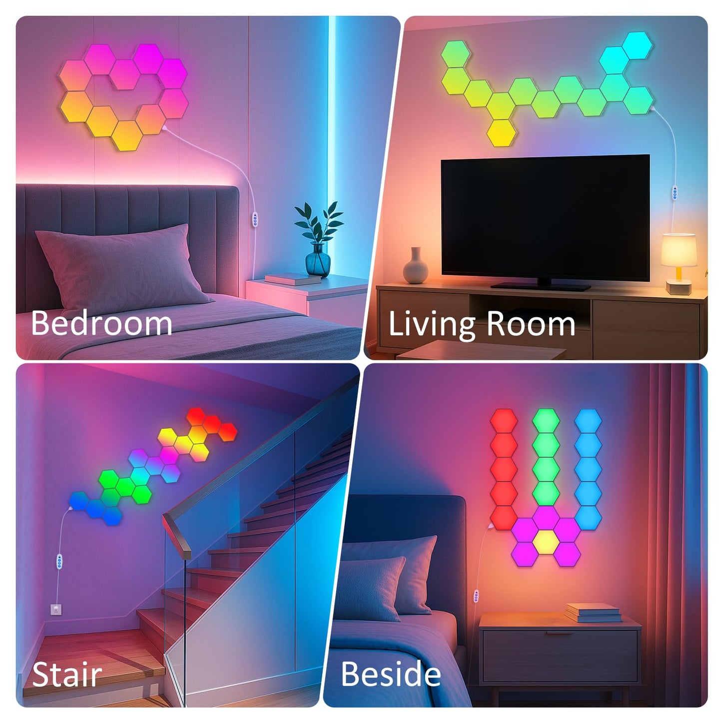 MeRGBWLife 12 Pack Hexagon LED Wall Light Panels – RGB Smart Lights with APP & Remote, Music Sync Honeycomb Design – Modular Gaming Wall Decor for Bedroom, Kids Room, and Living Room