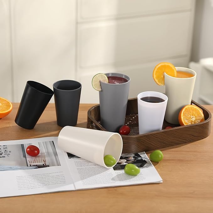 HEYCOME 24 Pcs Unbreakable Plastic Cups Set, 12 Pcs 14 oz and 12 Pcs 20 oz Reusable Plastic Cups, Stackable Water Tumblers, Drinking Cup for Kitchen, BPA-free, Dishwasher and Microwave Safe, 6 Colors