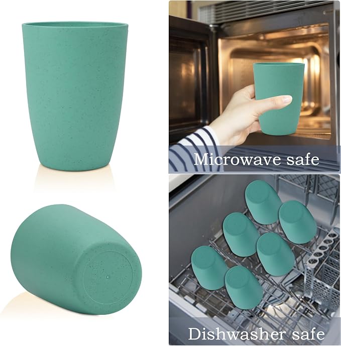 Homienly Plastic Cups Reusable 8 PCS Wheat Straw Cups a Good Alternative Drinking Glasses Cup Plastic Glasses Unbreakable Reusable Dishwasher Safe Cup Microwave Safe Cups with Green Color (20 OZ)