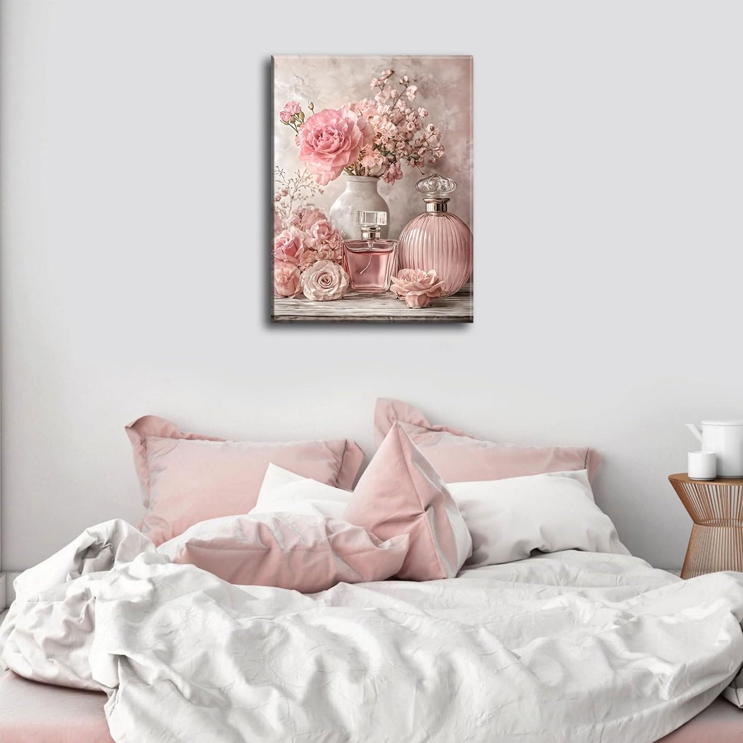 Pink Floral Canvas Wall Art Rose Flowers Plant painting Decor Picture Perfume Botanical Posters Prints for Living Room Dressing Preppy Apartment Valentine's Day Bedroom Corridor Home Decoration