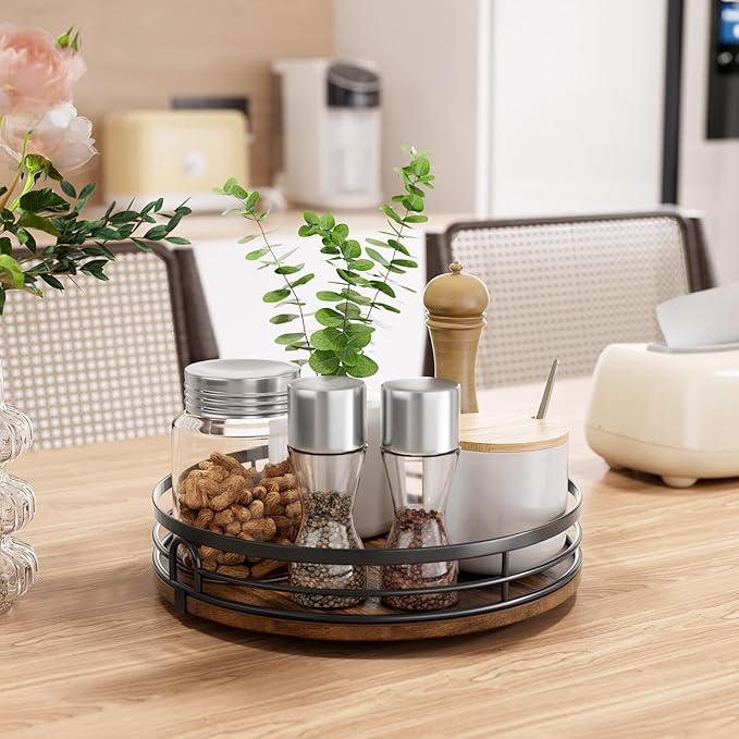LAMU 2 Pack 10'' 12'' Lazy Susan Turntable Organizer for Cabinet, Round Wood Lazy Susan for Table Top, Countertop, Pantry, Spice, Bathroom Vanity, Coffee, Decor