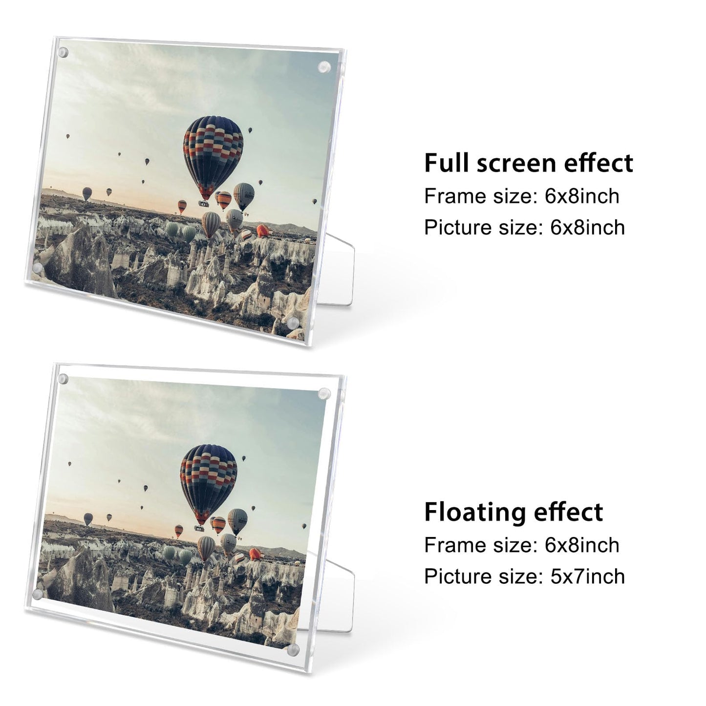 3 Pack 6x8 Acrylic Picture Frames With Stand, Floating Effect Size: 5x7 or Smaller, Frameless Frame With Strong Magnets, for Wedding Sign Reception, Decoration, Photos and Art Display