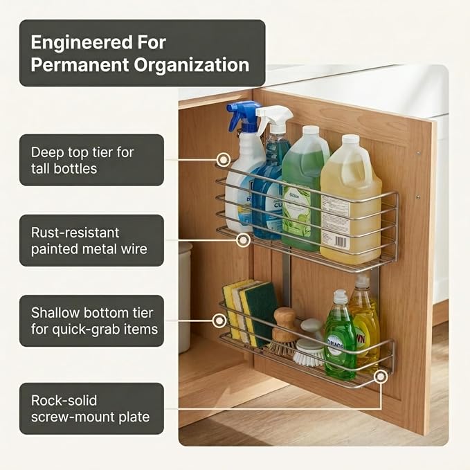 Household Essentials 1228-1 Double Basket Door Mount Cabinet Organizer | Mounts to Solid Cabinet Doors or Wall