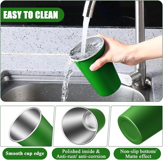 Mimorou 20 Pack 16 oz Stainless Steel Pint Cups Metal Cups Unbreakable Drinking Water Tumblers Stackable Tumbler for Adults Bar Home Restaurant Travel Picnic Camping Outdoor (Bright Green)