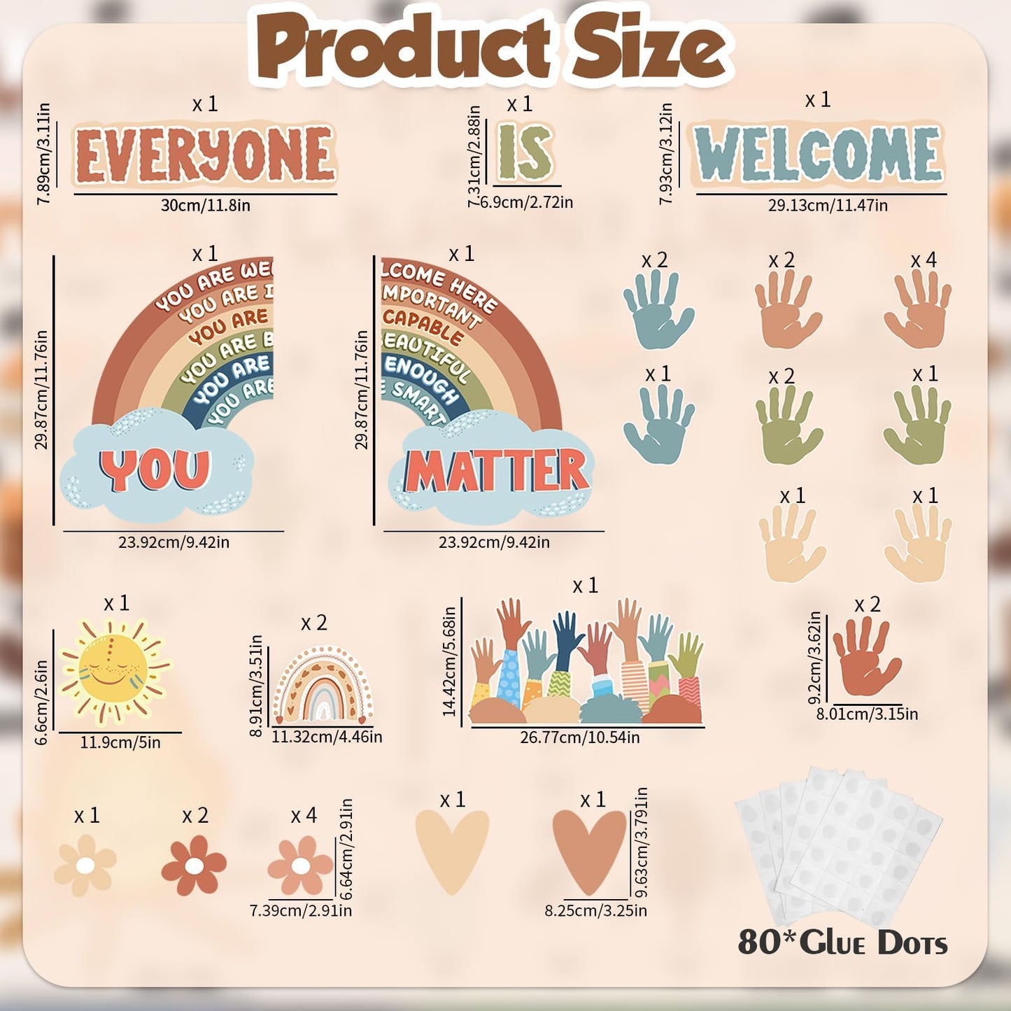 VABAMNA Boho Bulletin Board Decorations for Classroom, 35Pcs Everyone is Welcome Classroom Positive Motivational Inspirational Affirmation Wall Decor Boho Rainbow Cutouts for Teacher School Supplies