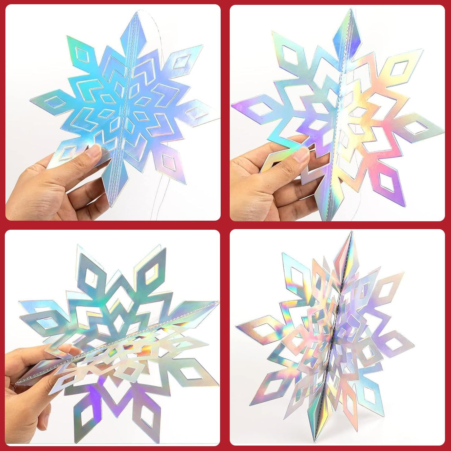YsesoAi Winter Christmas Hanging Snowflake Decorations 15Pcs, 3D Iridescent Paper Snowflakes Rainbow Snow Flakes Garland for Winter Wonderland Holiday Frozen Christmas Birthday Party Home Decorations
