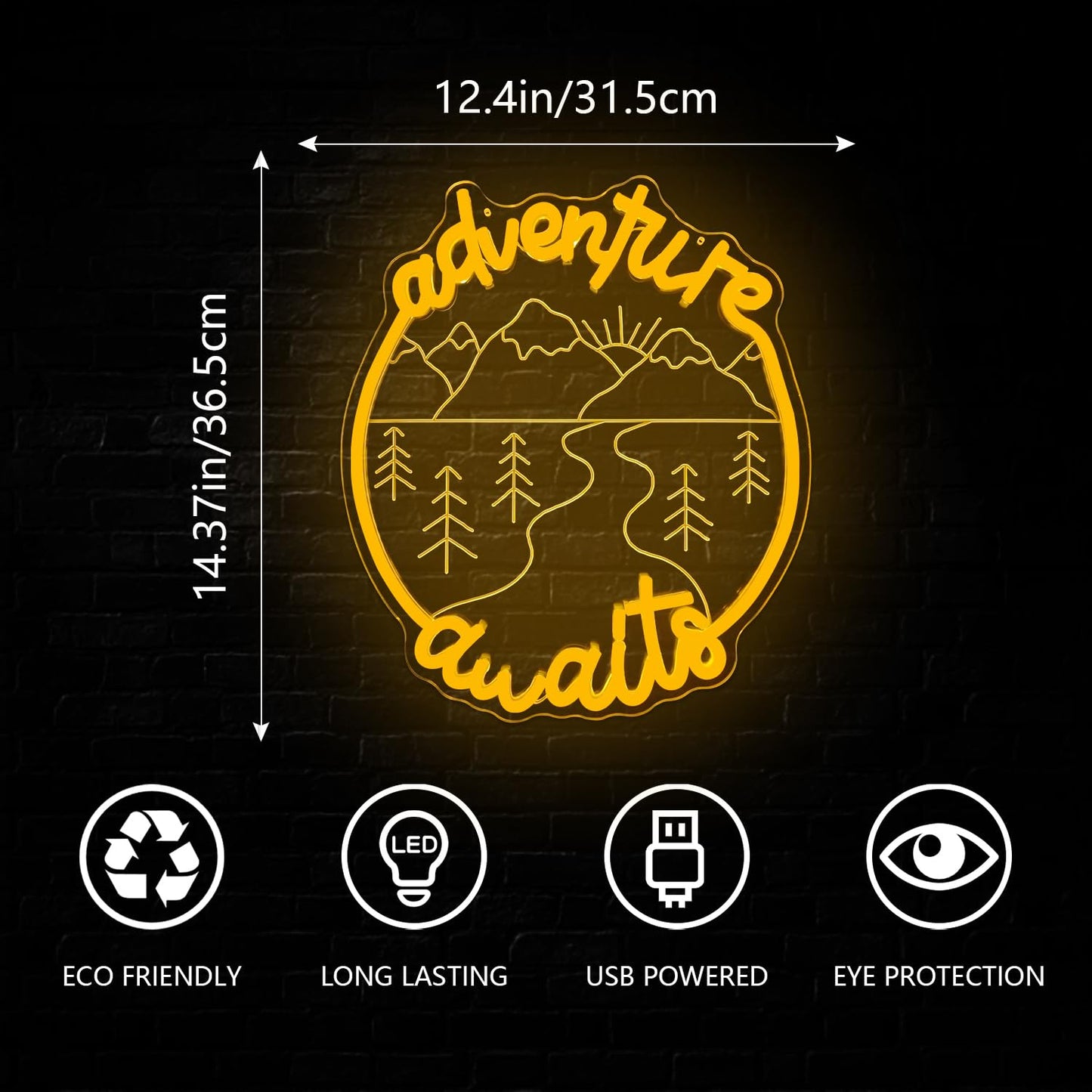 Jeanchrl Adventure Awaits Neon Sign Dimmable Camping Neon Lights for Recreational Vehicle Decor Yellow LED Signs for Camping Party Decorations Adventure Neon Light Sign Gifts for Camping Lovers
