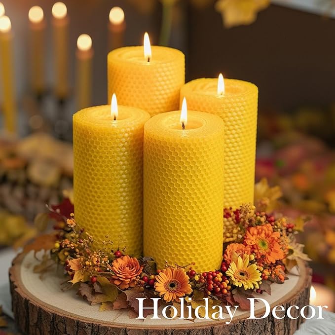 3x6 Rolled Beeswax Candles, 2 Packs, Handcrafted Honeycomb Beeswax Pillar Candles, Natural Pure Bees Wax Candle Farm Gifts for Home Decor, Candle Lovers, Air Purify