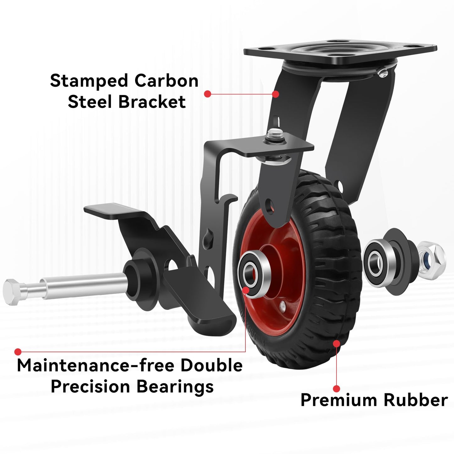 Nefish 6 Inch Heavy Duty Casters Wheels, Premium Rubber Outdoor Casters Wheels, Industrial Grade Rubber Castors with Knobby Tread for Dolly 1800 LBS, Industrial and Chicken Coop (2 Brake & 2 Rigid)