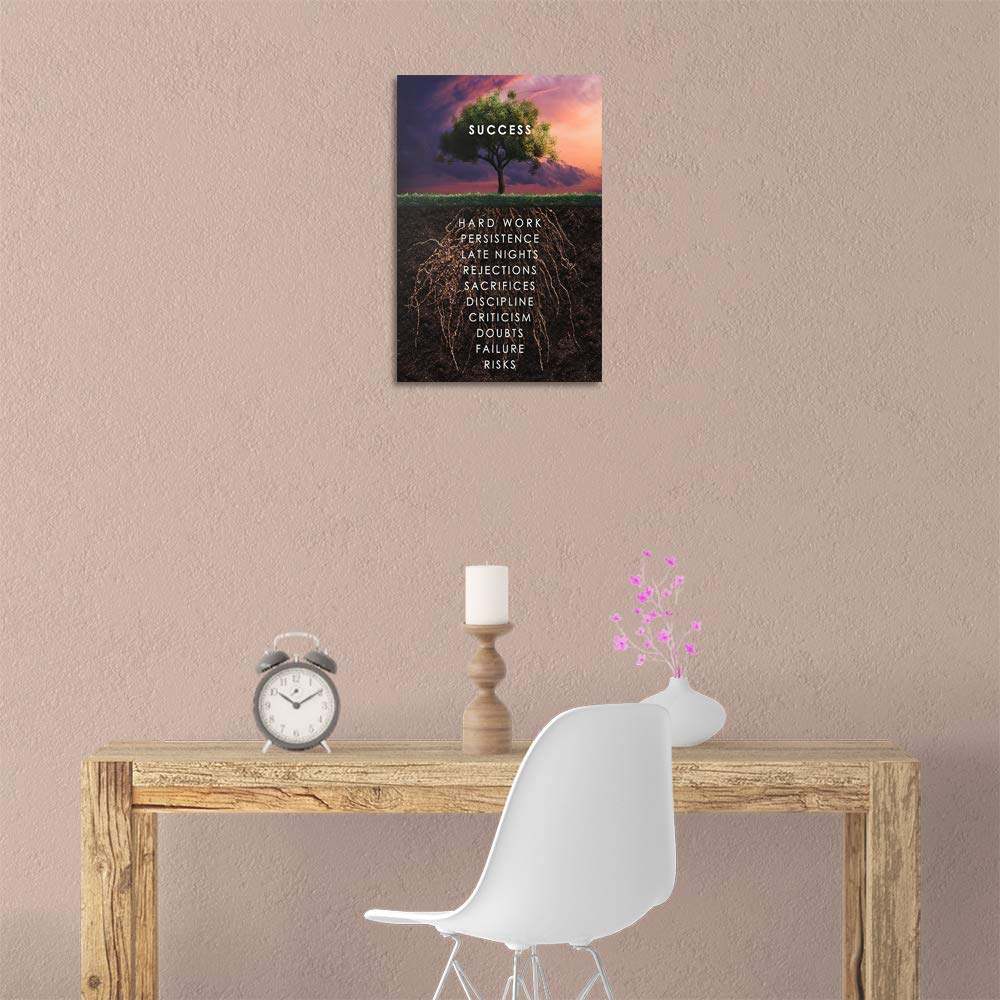 Success Tree Inspirational Quote Canvas Wall Art Motivational Motto Painting Inspiring Entrepreneur Posters Prints Artwork Decor Framed for Home Office Classroom Ready to Hang - 12" Wx18 H