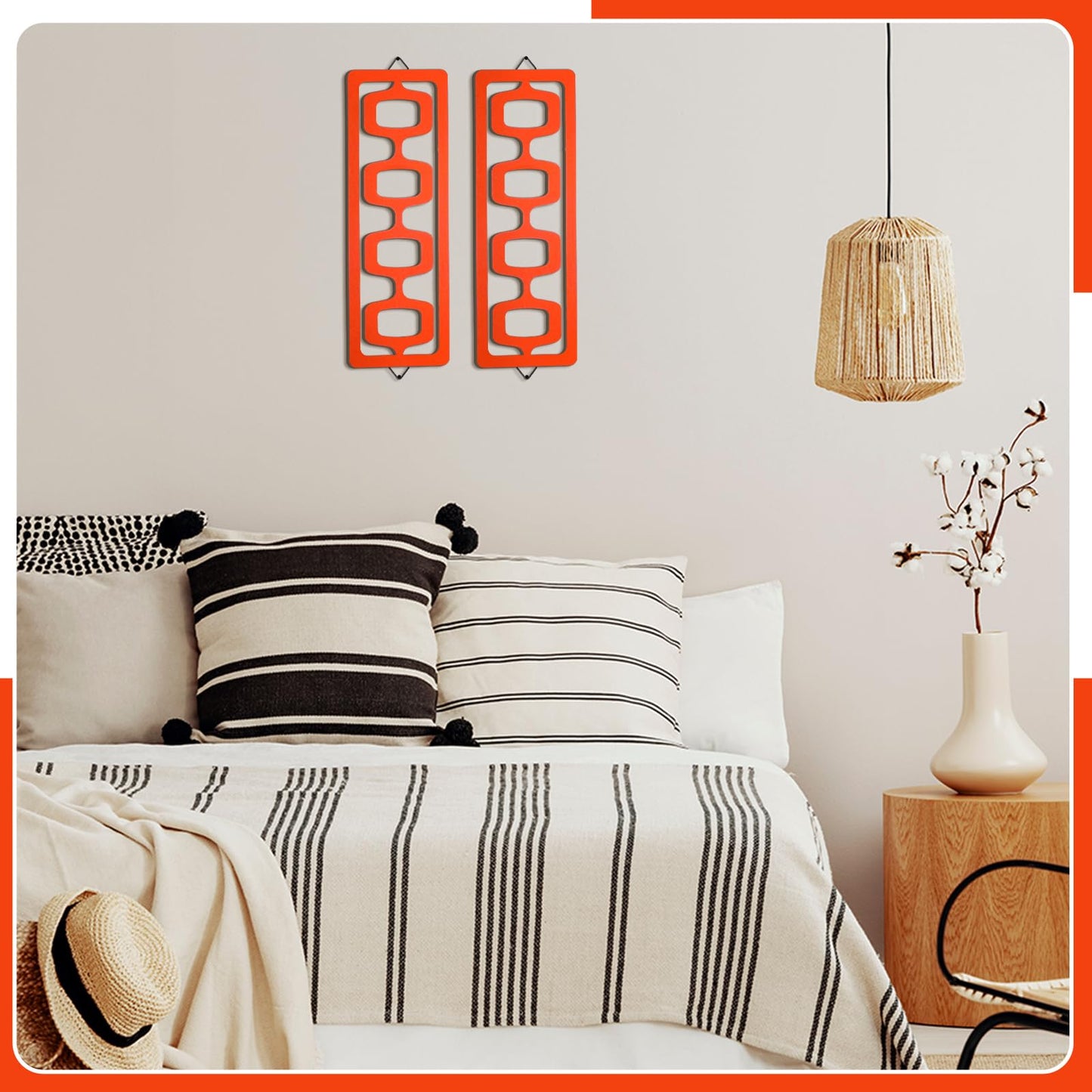 CroBlissful 2 Pcs Mid Century Modern Wall Art Wood Mid Century Elegance Decor Accents Abstract Wall Sculpture Geometric Panels for Interior Panel Art for Home Living Room(Orange)